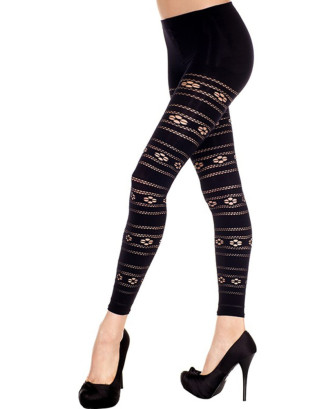 Legging fin voile noir motif floral 